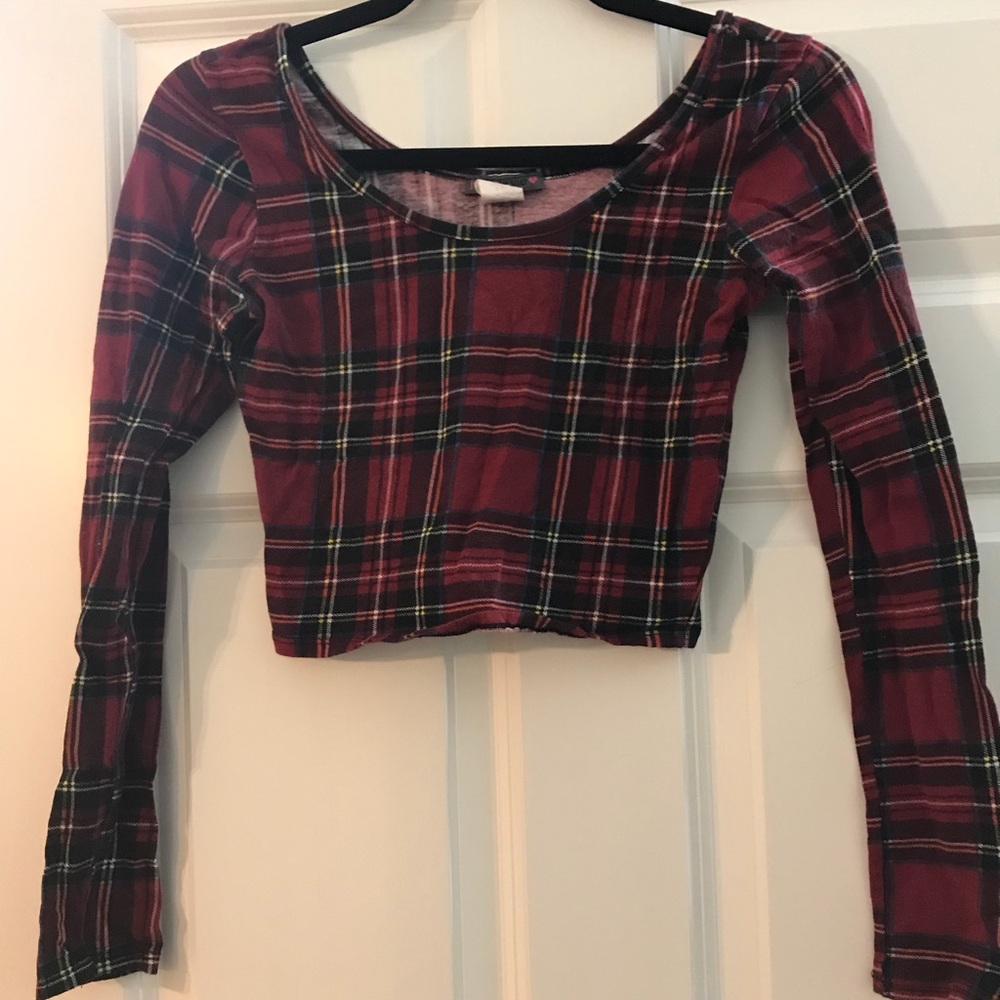 Plaid long sleeve crop top